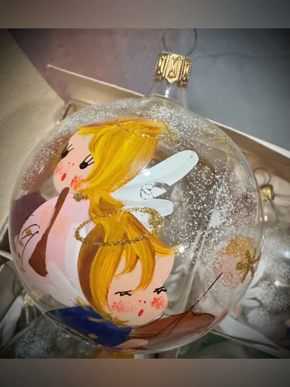 Vintage Hand-Painted Glass Angel Musician Christmas Ornaments – Set of 6